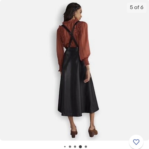Anthropologie Black Faux Laether Pinafore Skirt - Picture 2 of 9